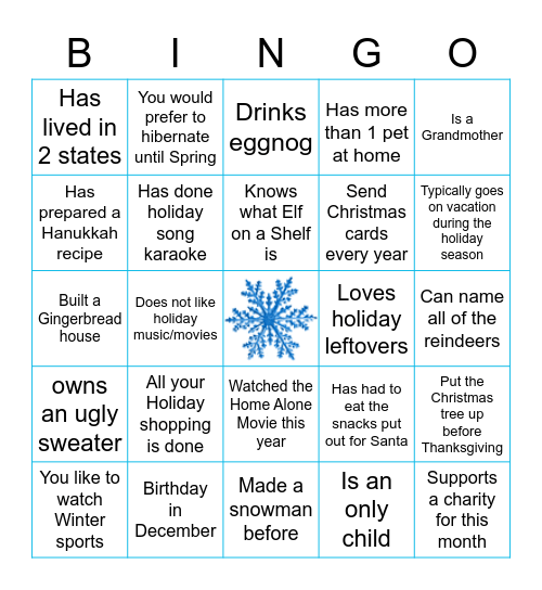 Holiday Bingo Card