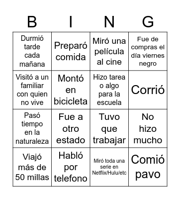 Las vacaciones de Día de Acción de Gracias Bingo Card