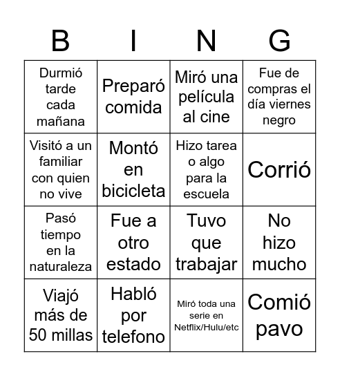 Las vacaciones de Día de Acción de Gracias Bingo Card