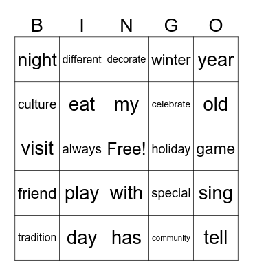 December Bingo Card