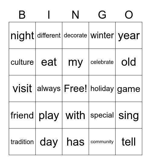 December Bingo Card