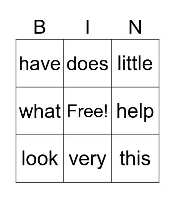 Sight Words Orange 53 Bingo Card