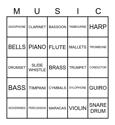 Music Instruments Bingo Card