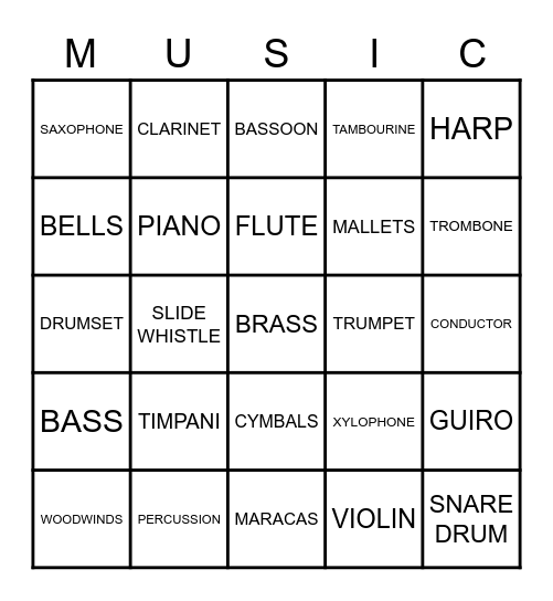 Music Instruments Bingo Card