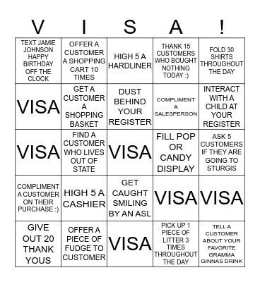 CASHIER BINGO Card