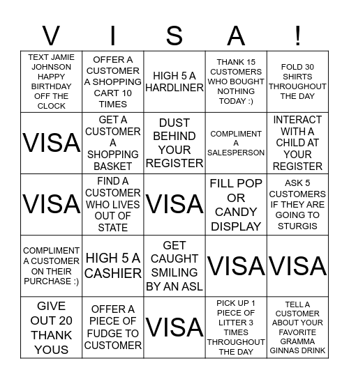 CASHIER BINGO Card