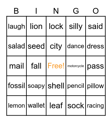 Articulation Bingo Card