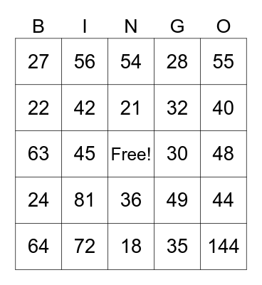 5-11 Multiplication Bingo Card
