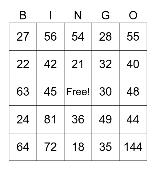 5-11 Multiplication Bingo Card