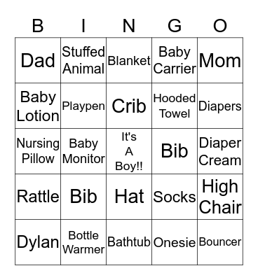 Jennifer's Baby Shower Bingo Card