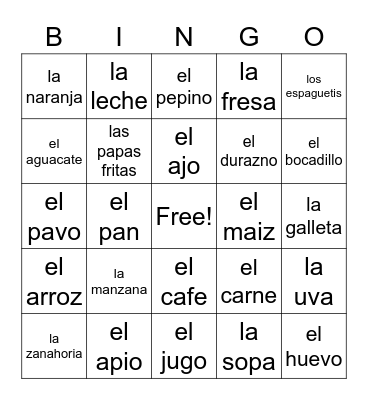 La Comida Bingo Card