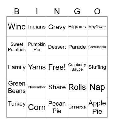 Thanksgiving BINGO Card