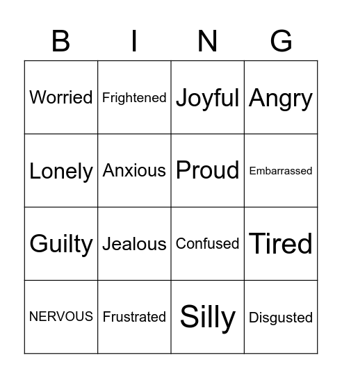 FEELINGS Bingo Card