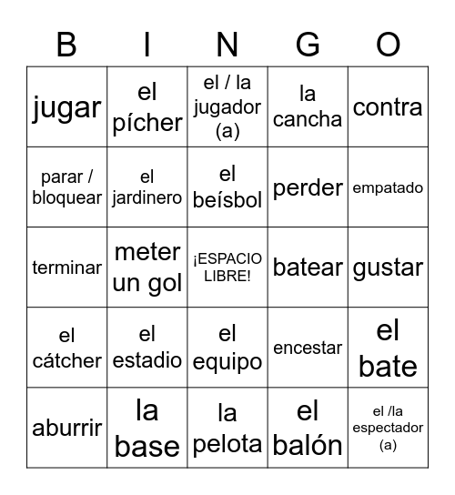 Repaso D Vocabulary Bingo Card