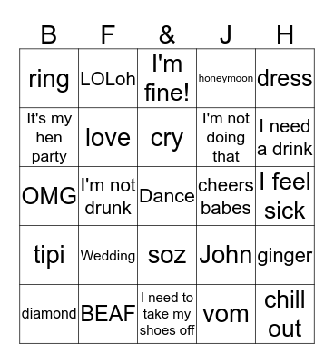 Bingo for BEAF!! Bingo Card