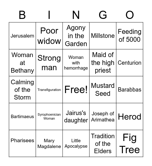 The Gospel of Mark Bingo Card