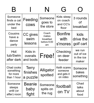 Carey Family Thanksgiving Bingo Card