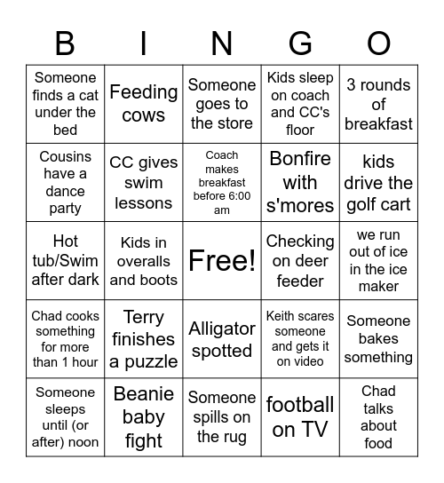 Carey Family Thanksgiving Bingo Card