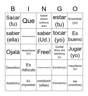 Subjunctive verbs Bingo Card