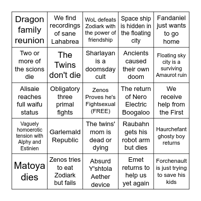 Papa Gaius' Not Trash Endwalker Bingo Card