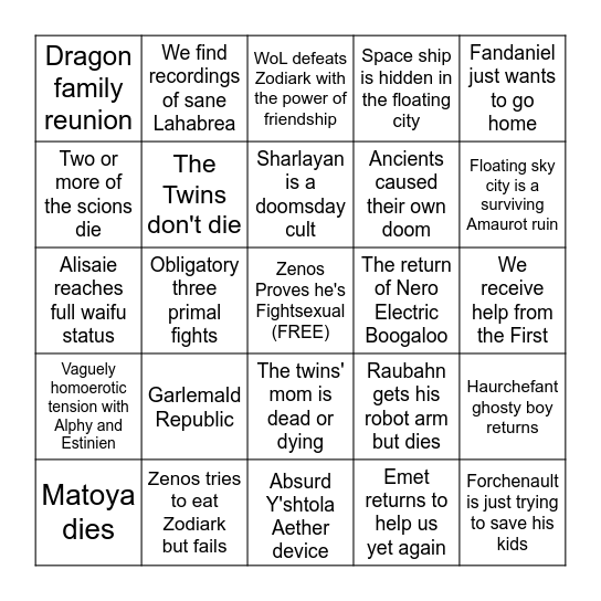 Papa Gaius' Not Trash Endwalker Bingo Card