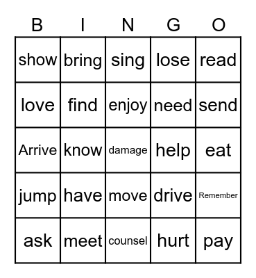 ASL Verbs Bingo Card
