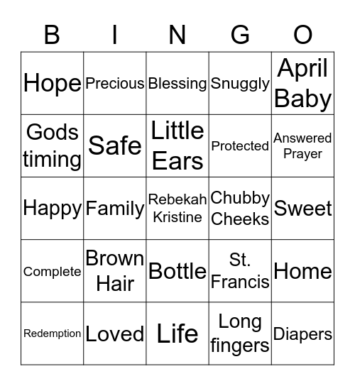 Rebekah Kristine Bingo Card
