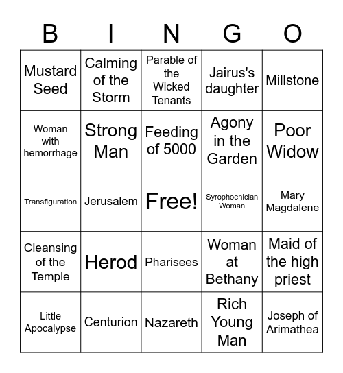 Gospel of Mark Bingo Card