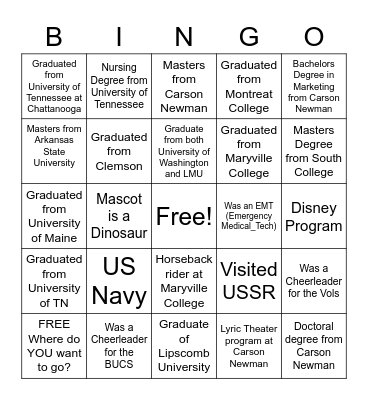Career Bingo Card