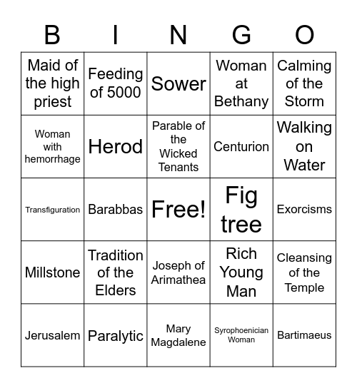 Gospel of Mark Bingo Card