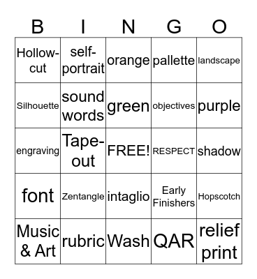 ART TERMS Bingo Card