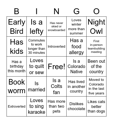 Teambuilding BINGO! Bingo Card