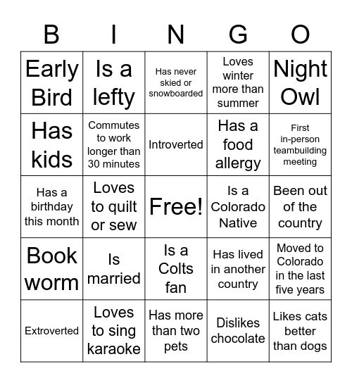 Teambuilding BINGO! Bingo Card