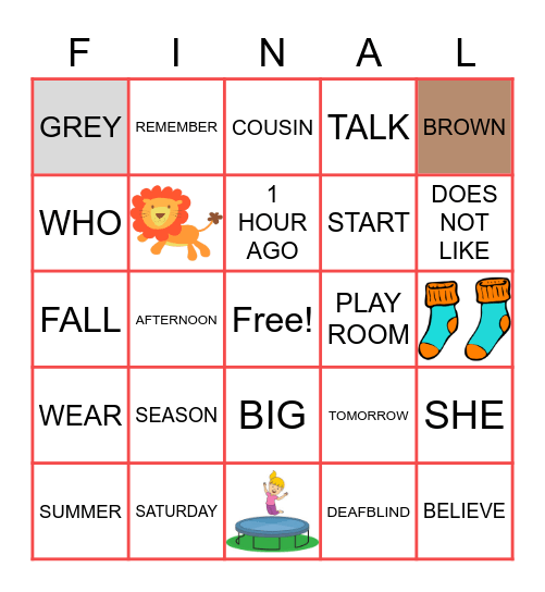 ASL1A Final Exam Review Bingo Card