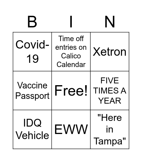 Untitled Bingo Card