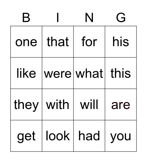 Sight Word Bingo #1 Bingo Card