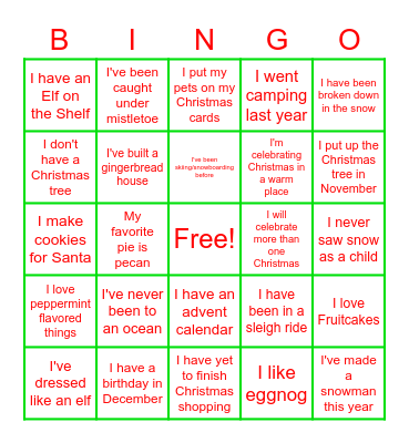 Christmas Bingo! Bingo Card