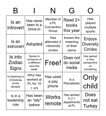 Diversity Bingo Round 2 Bingo Card