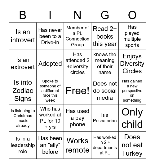 Diversity Bingo Round 2 Bingo Card