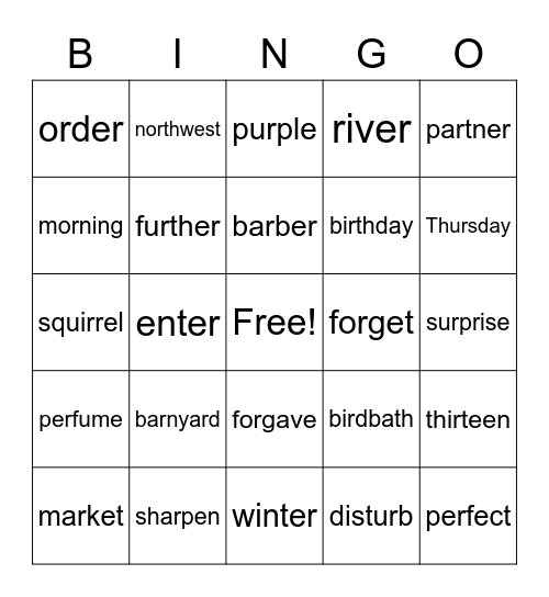 R-Controlled Bingo Card