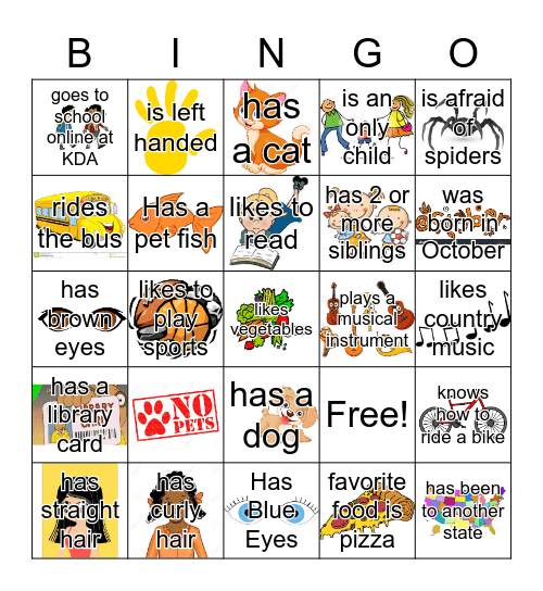 Get to know you bingo Card