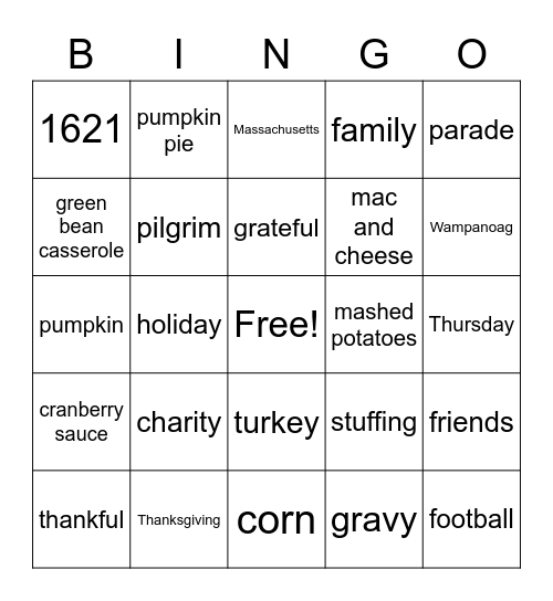 Thanksgiving Bingo Card