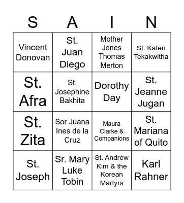 SAINT BINGO Card