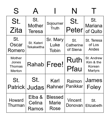 Saint Bingo Card