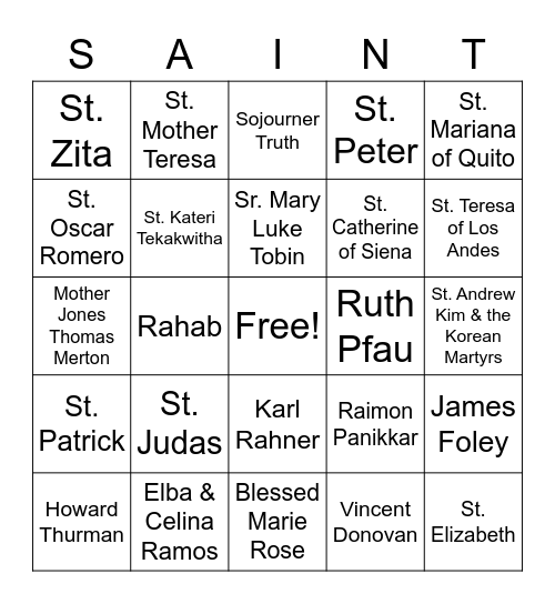 Catholic Saint Bingo Game Printable Free
