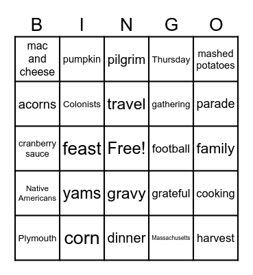 Thanksgiving Bingo Card