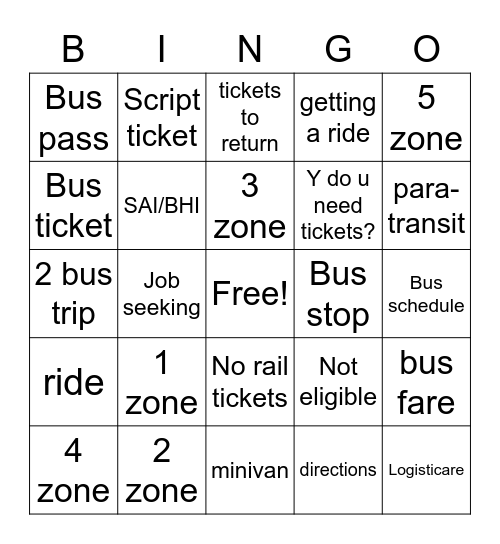 Transportation - 2 Bingo Card