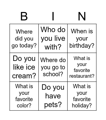 ASKING QUESTIONS BINGO Card