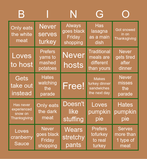 Friendsgiving Bingo Card