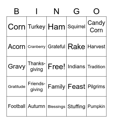 THANKSGIVING Bingo Card